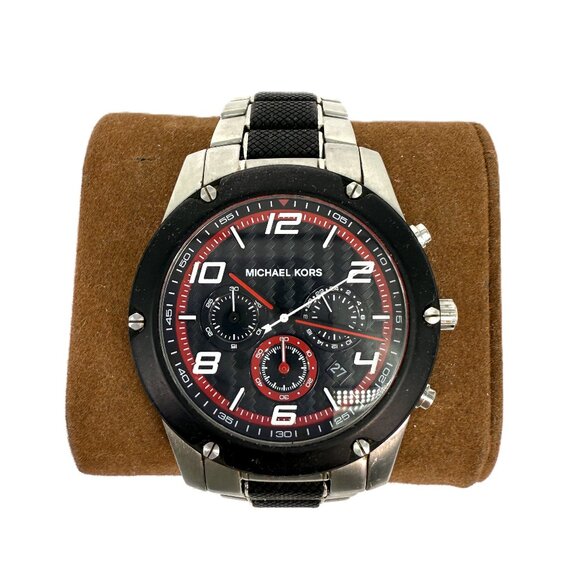 MK Michael Kors Caine Silver and Black-Tone Watch - Picture 1 of 7